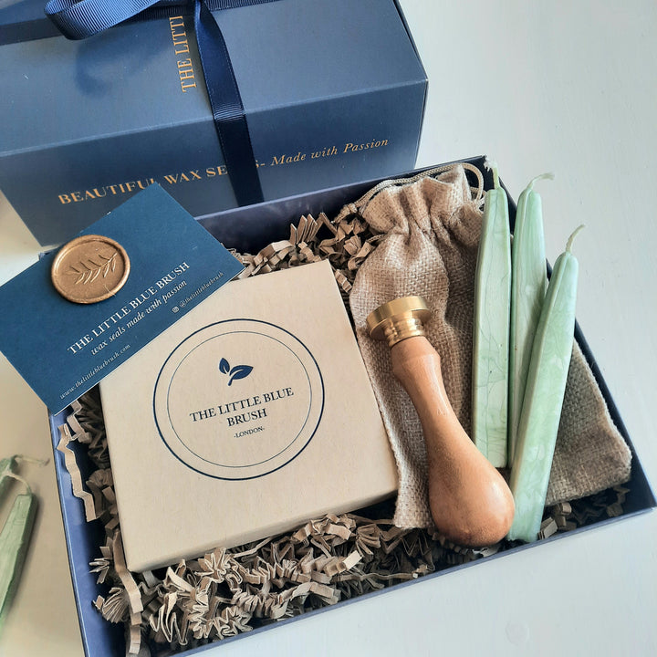 Custom 25mm Wax Stamp Gift Box with sage wick wax - THE LITTLE BLUE BRUSH  