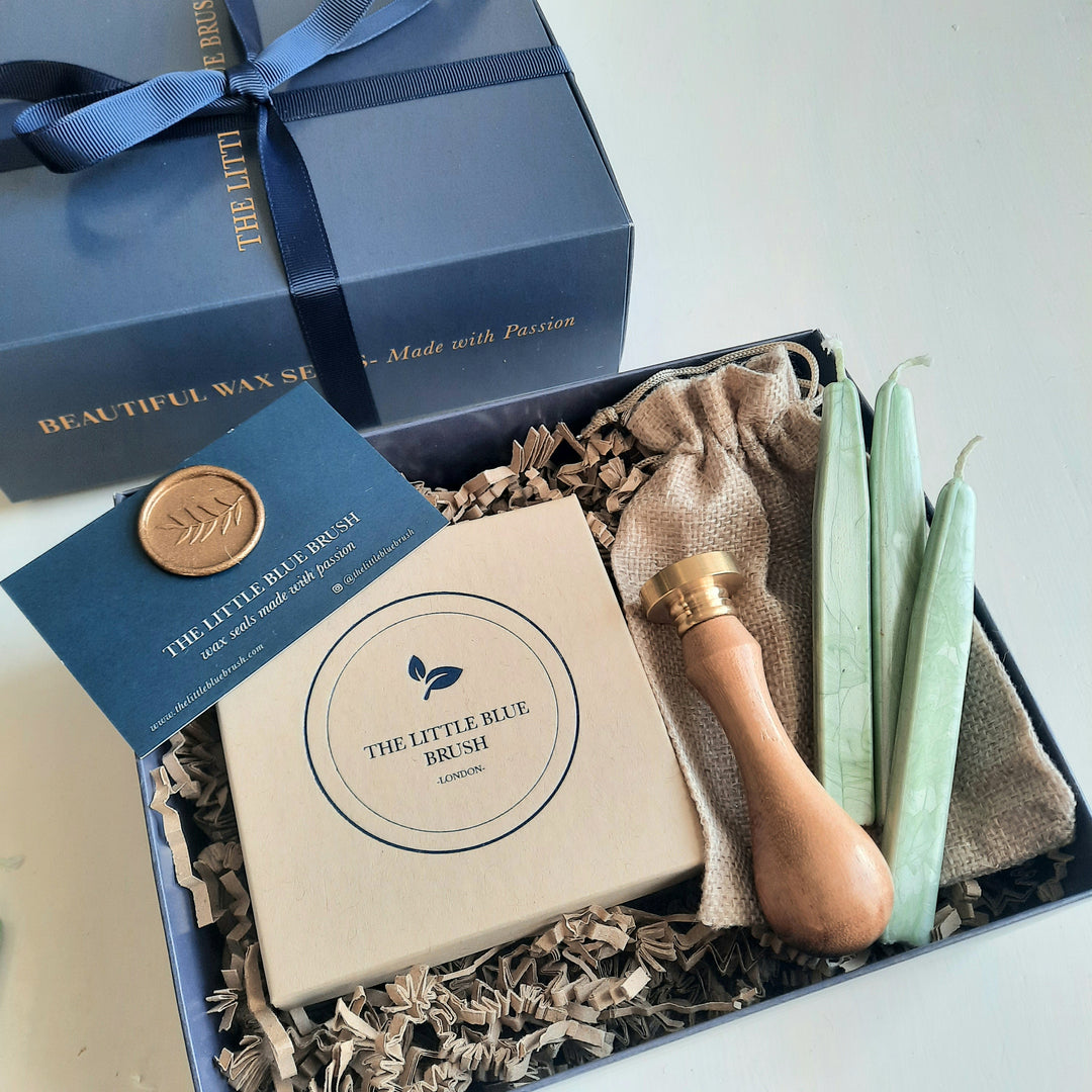 Custom 25mm Wax Stamp Gift Box with sage wick wax - THE LITTLE BLUE BRUSH  