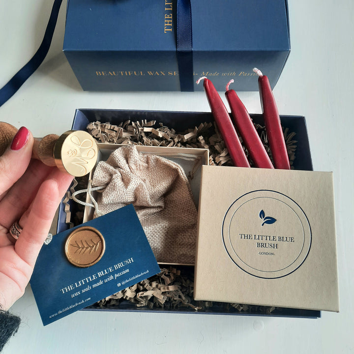 Custom 25mm Wax Stamp Gift Box with traditional  red wick wax - THE LITTLE BLUE BRUSH  